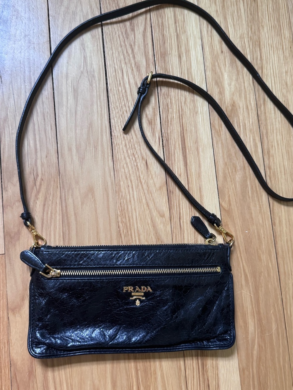 Prada Vitello Shine Purse detachable shoulder strap and gold tone hardware bag